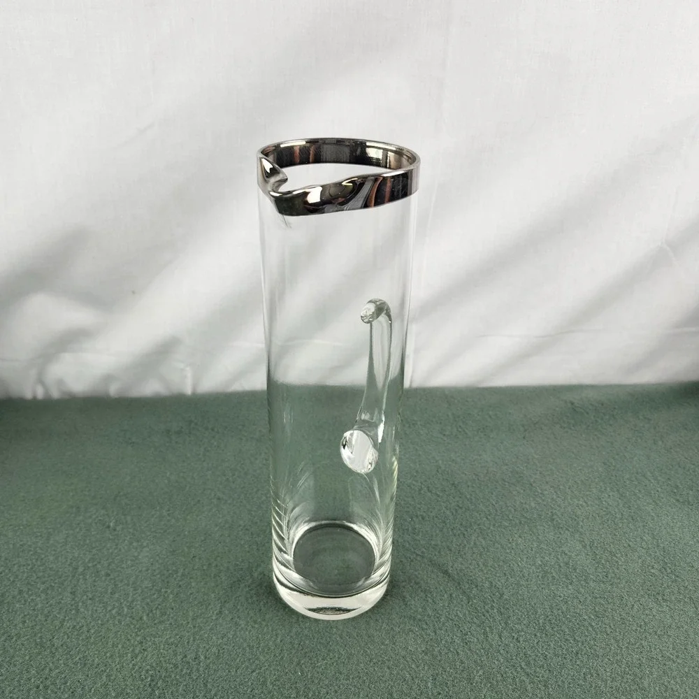 Dorothy Thorpe Style Silver Band Pitcher Blown Glass Pressed Glass Handle‎